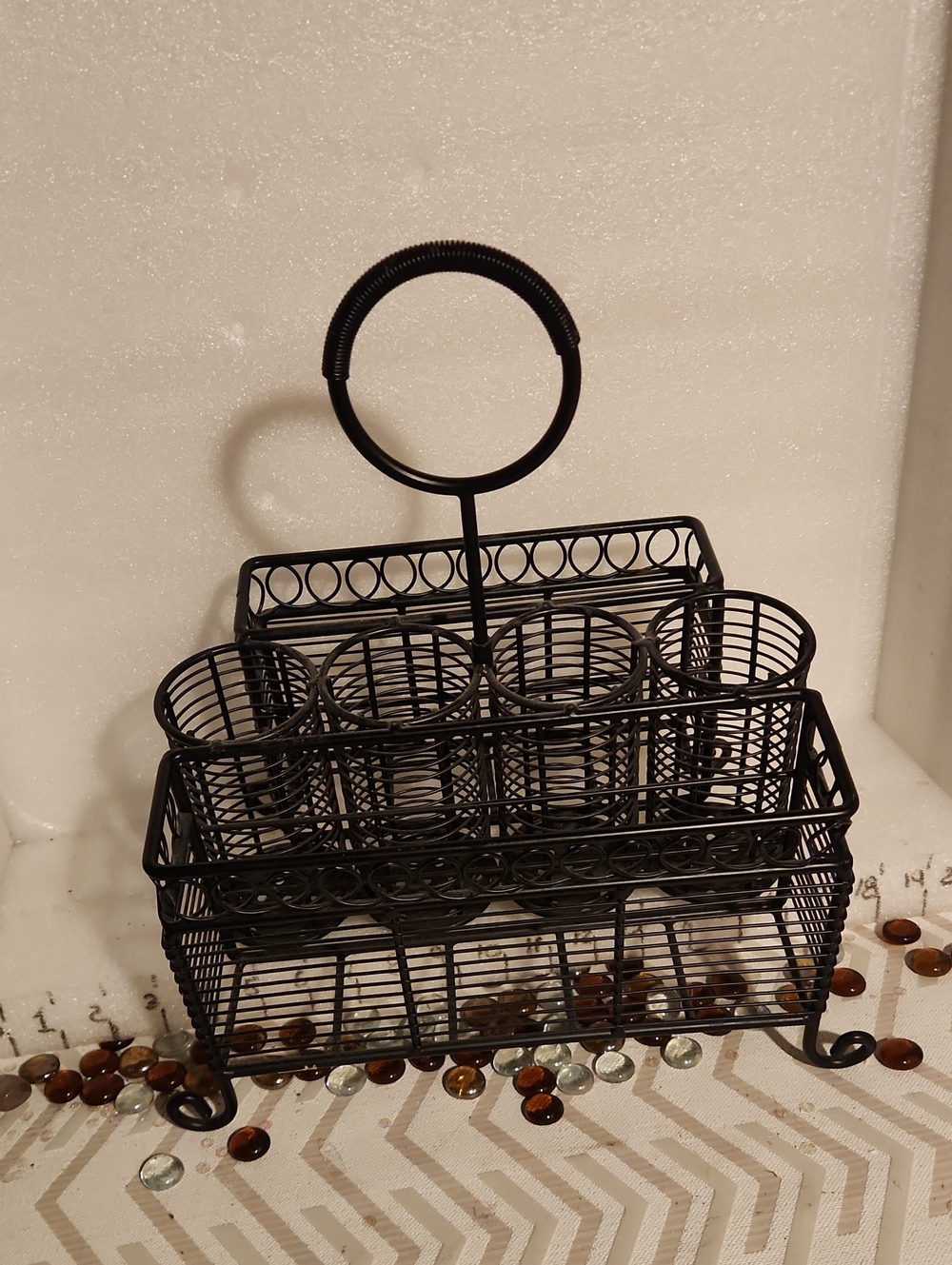Black Metal Wire Utensil & Condiment Caddy with Handle